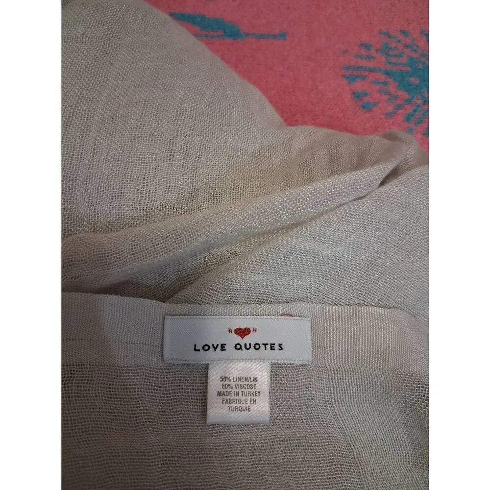 Love quotes womens long gauzy linen scarf beige cream spring summer lightweight